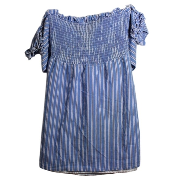 Superdown Blue Strapless Striped Off-Shoulder Top Medium - Picture 3 of 8